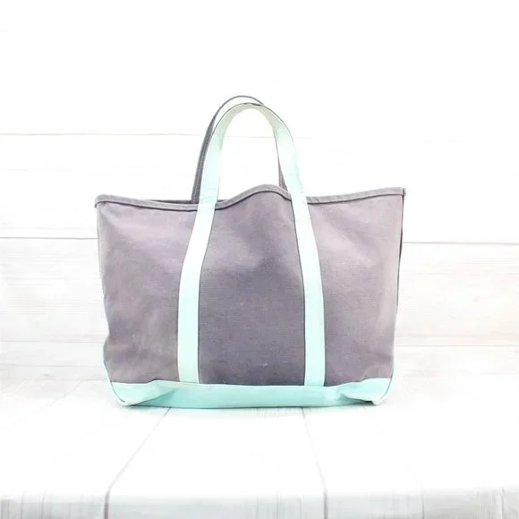 Vintage LL Bean Boat & Tote Canvas Butterfly Print Bag Navy Teal Rare USA Made - Picture 8 of 9